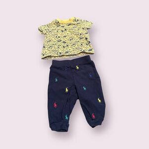 Baby Ralph Lauren Yellow Patterned Top and Navy Pants Set Size 6 Months